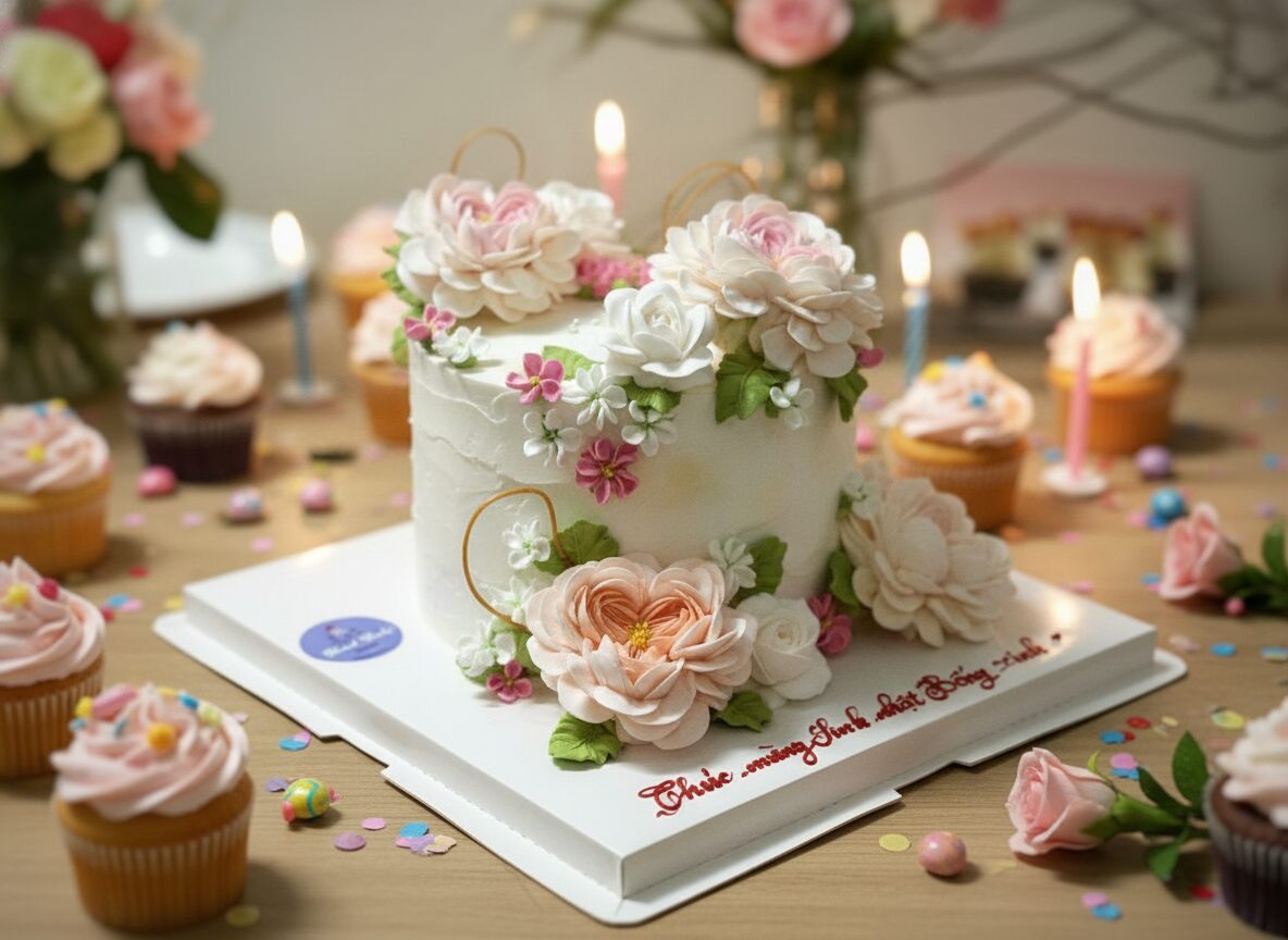 Alternative view of Bánh sinh nhật hoa hồng